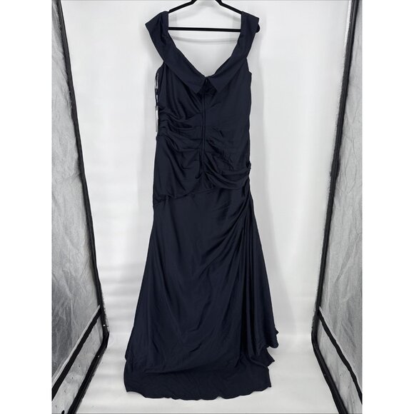 La Femme Women’s Size 18 Navy Blue Off Shoulder Satin Formal Evening Gown Dress - Picture 7 of 12
